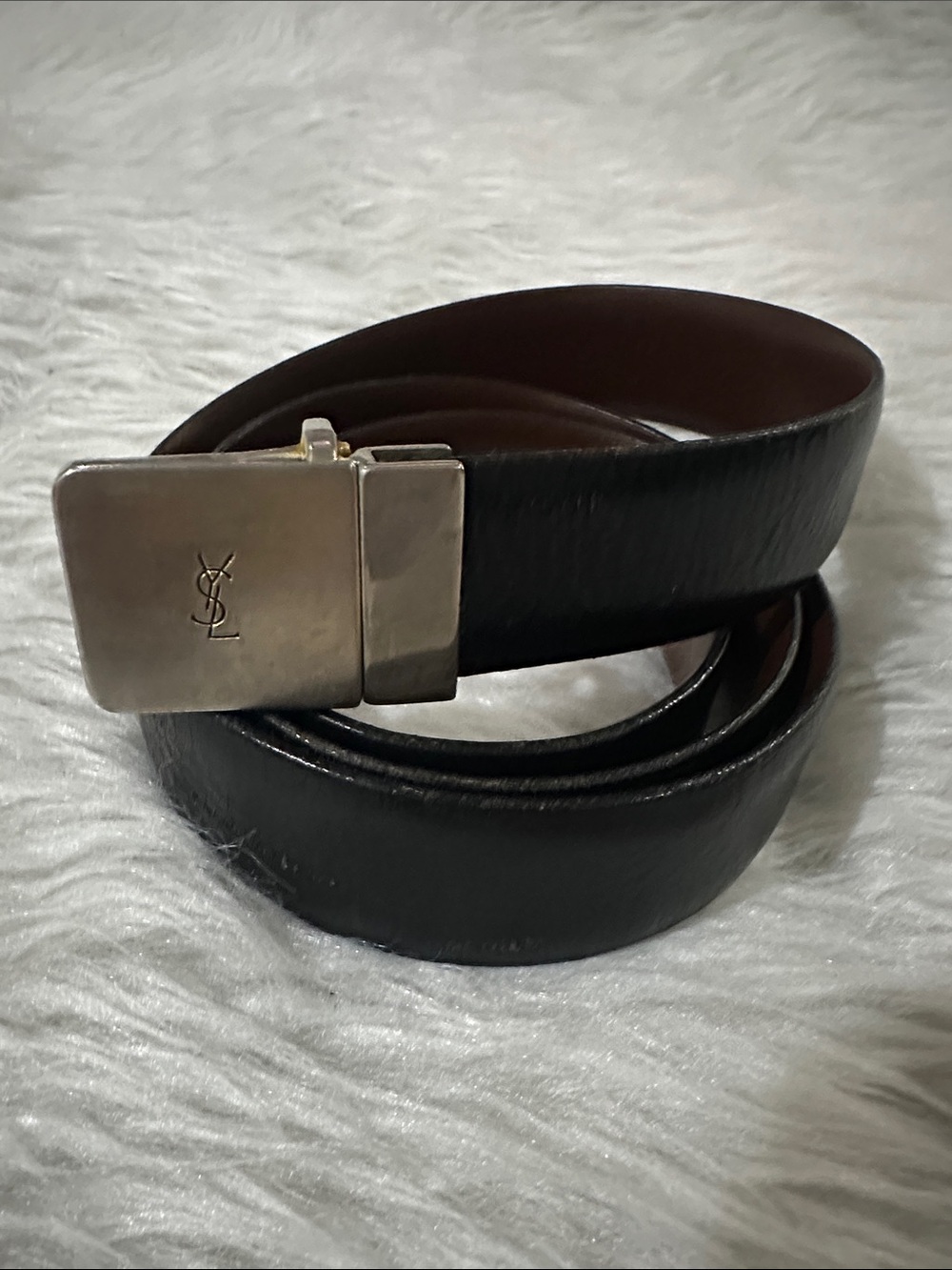 Yves Saint Laurent Black/Brown Leather Belt with gold tone YSL Buckle